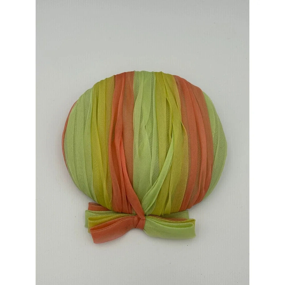 Vintage Jo Bailey Hats Fascinator Pillbox Green Yellow Peach Chiffon Bow 60s